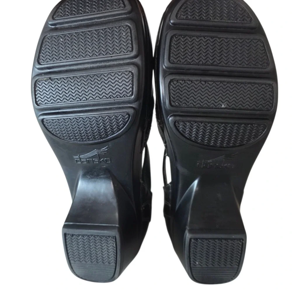 Dansko Womens EU 37 Black Leather Adjustable Strap Mary Jane Comfort Clogs
